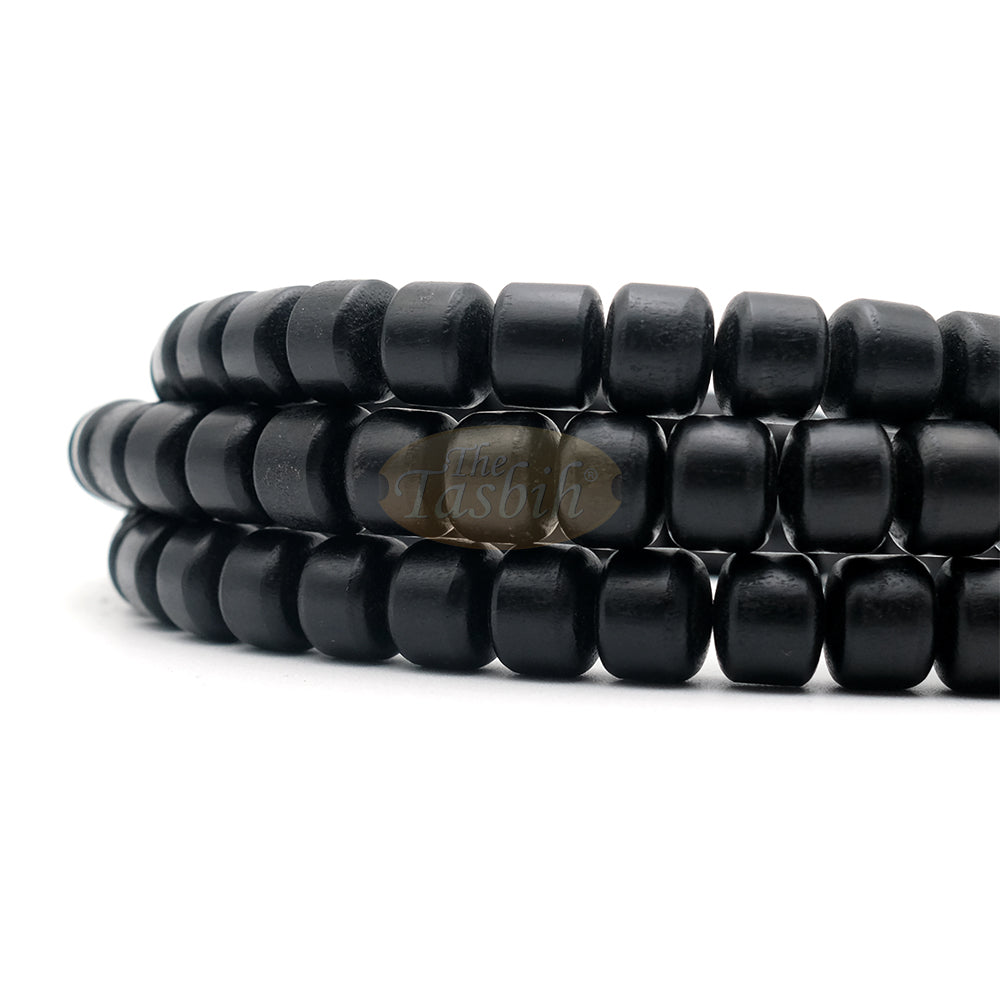 Black Wood 9x11 mm Short Barrel 99-Bead Islamic Tasbih with Dual