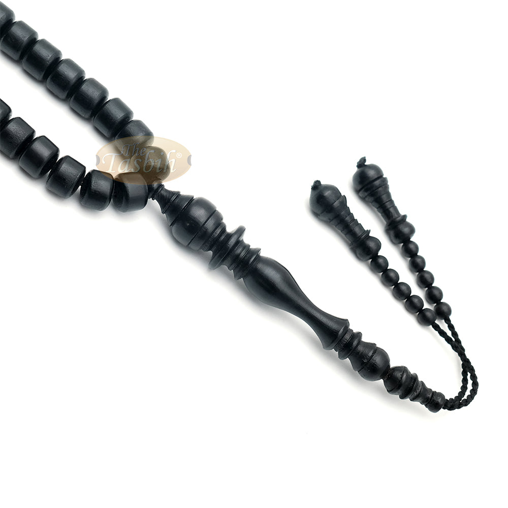 Black Wood 9x11 mm Short Barrel 99-Bead Islamic Tasbih with Dual Counter
