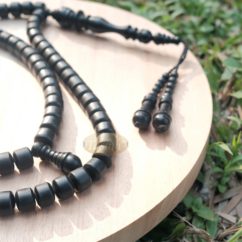 Black Wood 9x11 mm Short Barrel 99-Bead Islamic Tasbih with Dual Counter