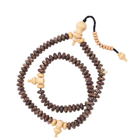 Tasbih Kayu Lieuwung Premium 99ct - Cokelat Tua Alami, Manik-manik Kayu Berbentuk Oval 5x11mm