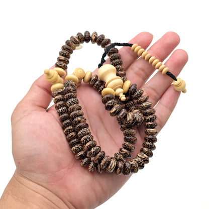 Premium Lieuwung Wood Tasbih 99ct - Natural Dark Brown 5x11mm Oval-shaped Wooden Beads