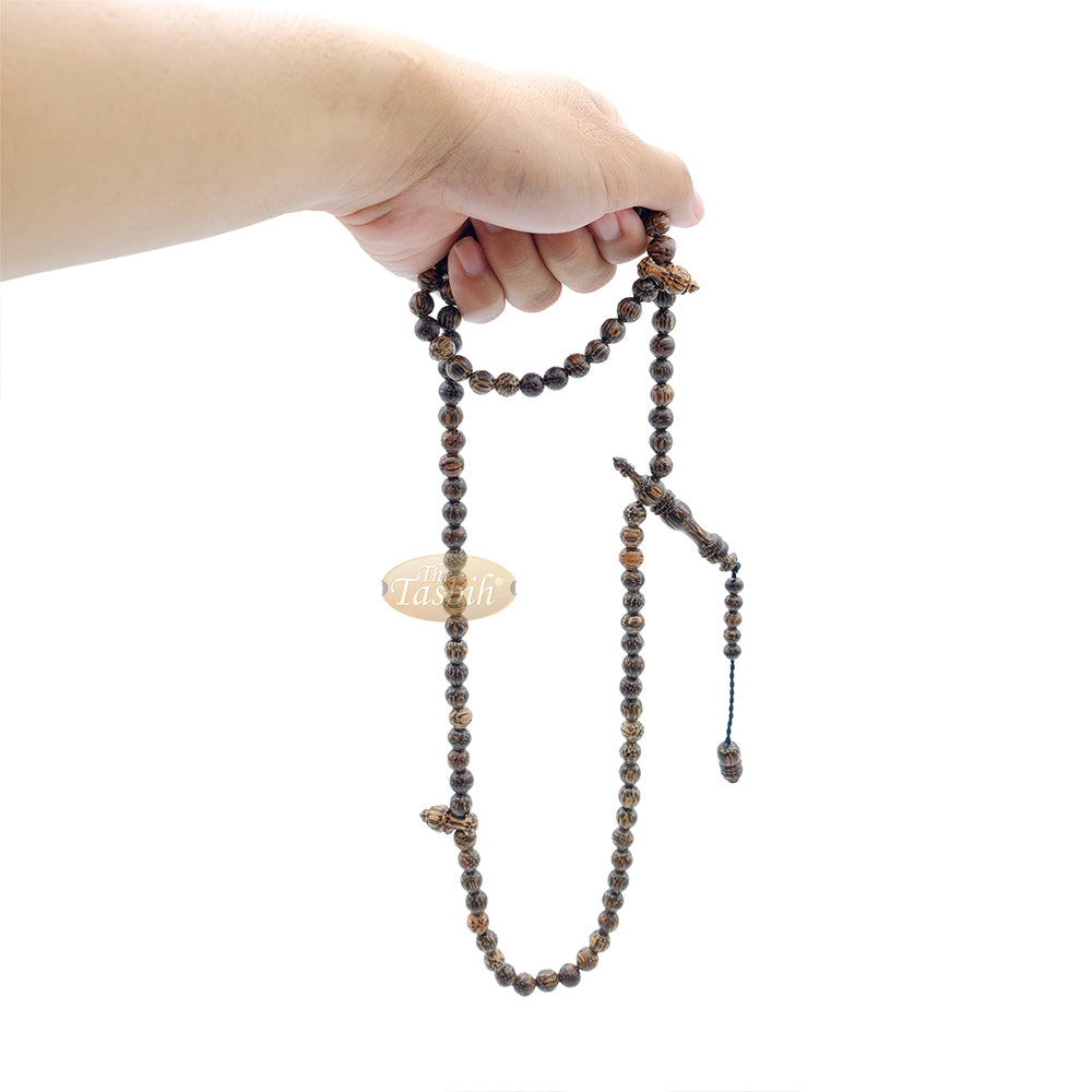 Tiger Wood Misbaha Tasbih – 8mm 99ct Muslim Prayer Beads Indonesian Islamic Handcrafted Wooden Dhikr Necklace