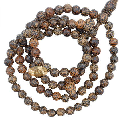 Tiger Wood Misbaha Tasbih - 8 mm 99 count Muslim Prayer Beads Indonesian Islamic Handcrafted Wooden Dhikr Necklace