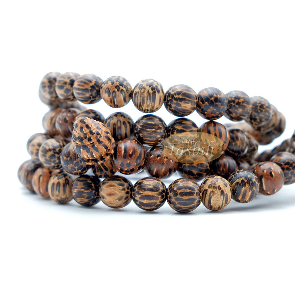 Tiger Wood Misbaha Tasbih – 8mm 99ct Muslim Prayer Beads Indonesian Islamic Handcrafted Wooden Dhikr Necklace