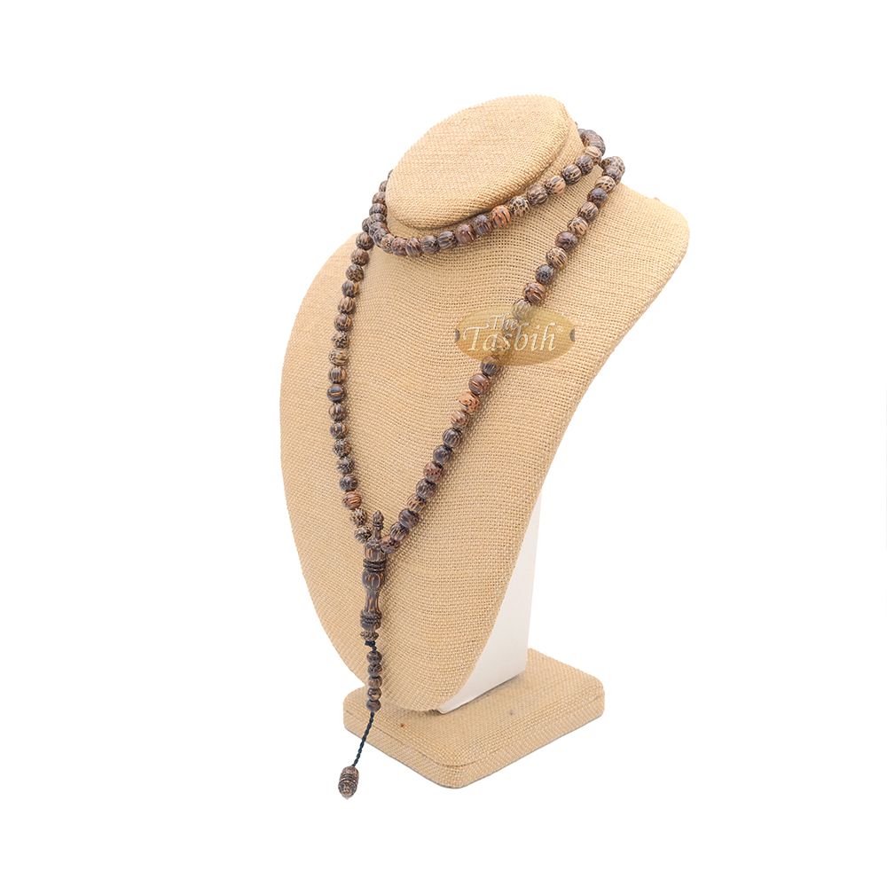 Tiger Wood Misbaha Tasbih – 8 mm 99 count Muslim Prayer Beads Indonesian Islamic Handcrafted Wooden Dhikr Necklace