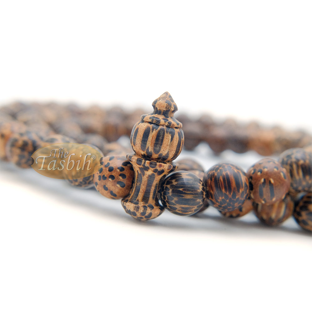 Tiger Wood Misbaha Tasbih - 8 mm 99 count Muslim Prayer Beads Indonesian Islamic Handcrafted Wooden Dhikr Necklace