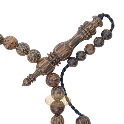 Tiger Wood Misbaha Tasbih - 8 mm 99 count Muslim Prayer Beads Indonesian Islamic Handcrafted Wooden Dhikr Necklace