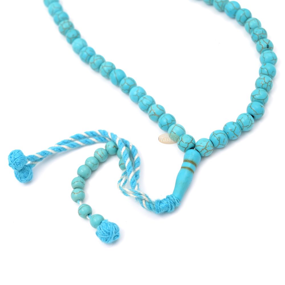Manufactured Turquoise 99-Bead Tasbih – 8mm Muslim Prayer Beads with Adjustable Marker
