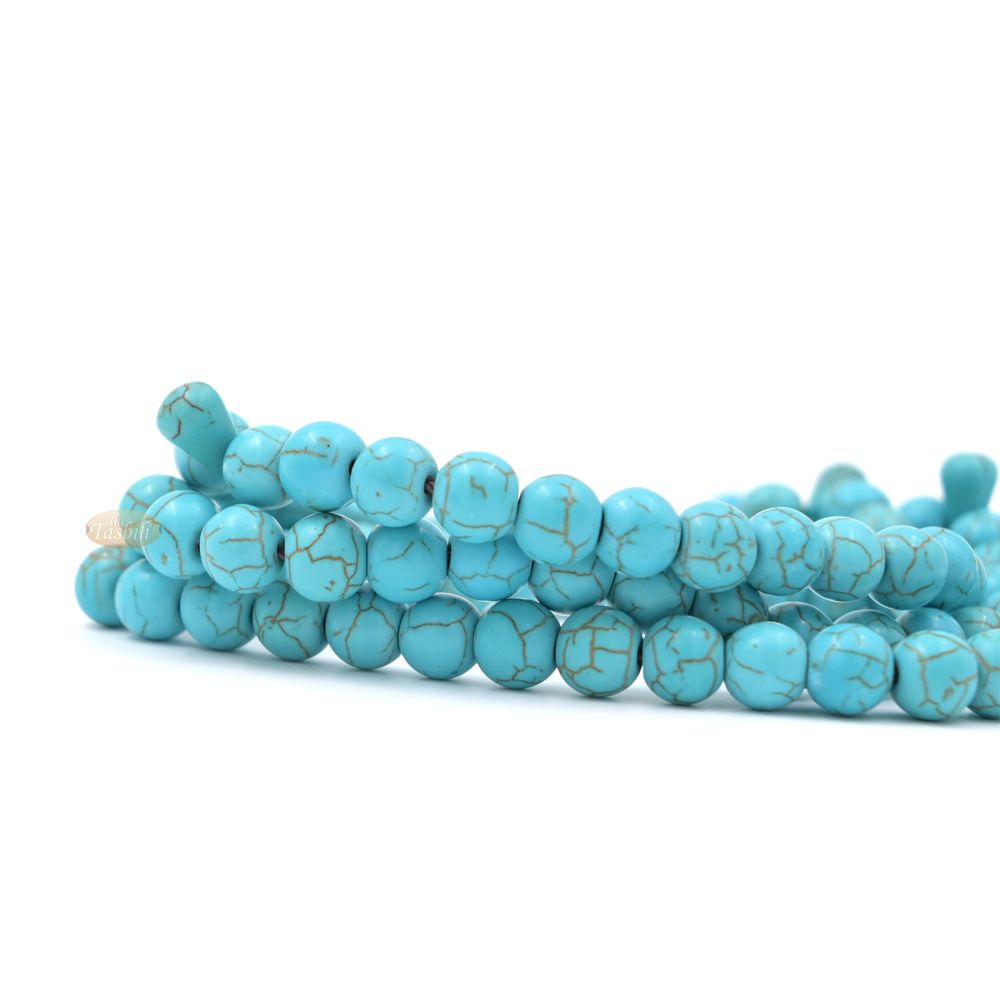 Manufactured Turquoise 99-Bead Tasbih – 8mm Muslim Prayer Beads with Adjustable Marker