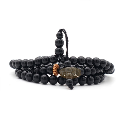 Muslim Prayer Beads - 8 mm Faux Onyx Black 99 count with Yellow Engraved Dividers