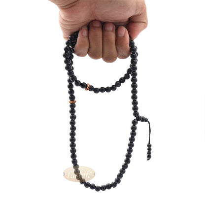 Muslim Prayer Beads – 8 mm Faux Onyx Black 99 count with Yellow Engraved Dividers