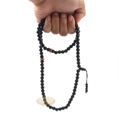Muslim Prayer Beads - 8 mm Faux Onyx Black 99 count with Yellow Engraved Dividers