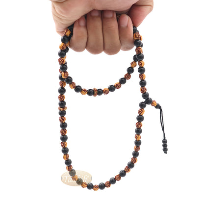 Muslim Prayer Beads - 8 mm Faux Onyx Black & Yellow Engraved beads 99 count Tasbih