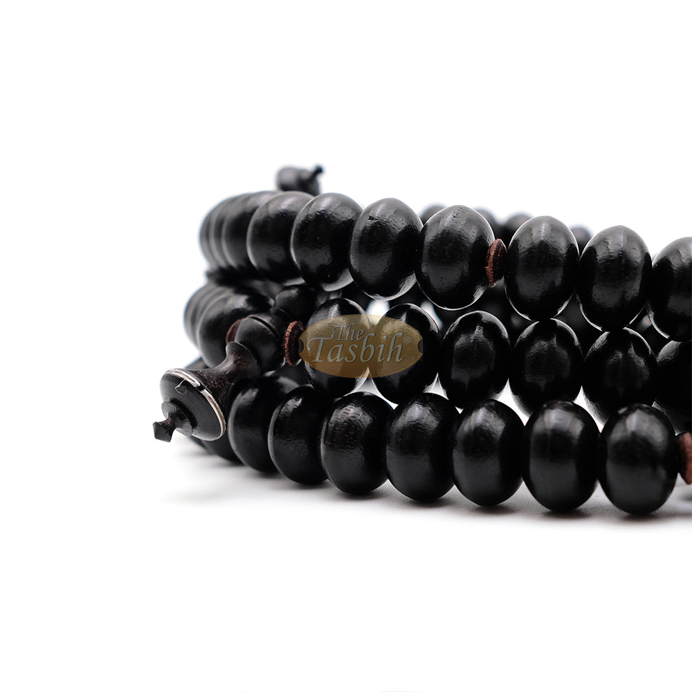 Black Wood Tijani Tasbih | Limited Edition Ain Madhi 13X8mm Oval Pewter Inlay 100-Bead