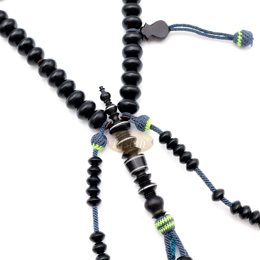Black Wood Tijani Tasbih | Limited Edition Ain Madhi 13×8 mm Oval Pewter Inlay 100-Bead