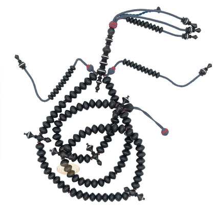 Special Edition Tijani Misbaha - Handcrafted 13x8 mm Asian Black Wood Saucer-shape Prayer Beads - Inlaid Pewter Ornamental Alif & Dividers