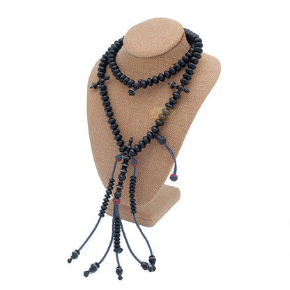 Special Edition Tijani Misbaha - Handcrafted 13x8 mm Asian Black Wood Saucer-shape Prayer Beads - Inlaid Pewter Ornamental Alif & Dividers
