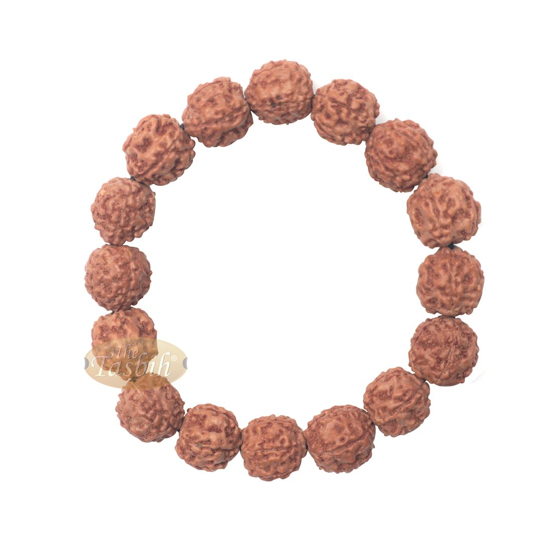Natural Bracelet Jenitri Rudraksha Seed 16mm with 16 Beads on Black Elastic Cord Unisex