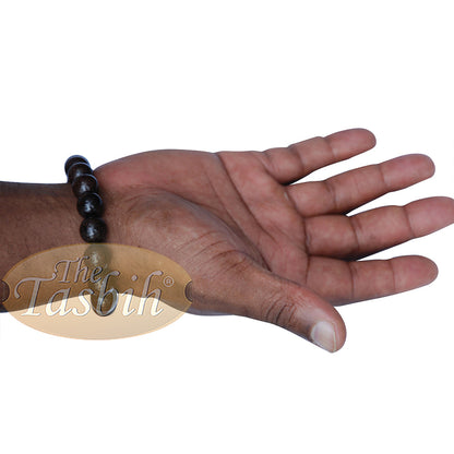 Large 12 mm Handmade Dark Tamarind Wood Bracelet On Elastic Cord 8-inch Durable String
