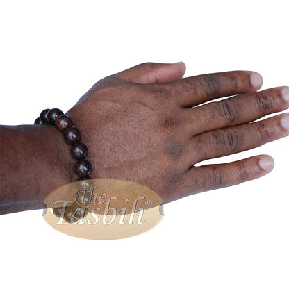 Large 12 mm Handmade Dark Tamarind Wood Bracelet On Elastic Cord 8-inch Durable String