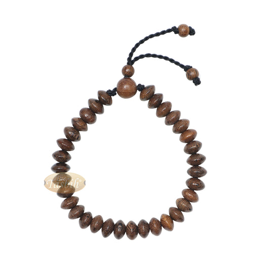 Gelang Doa Kayu Johar 33 Manik Tali Elastis Bentuk Piring 9x6 mm
