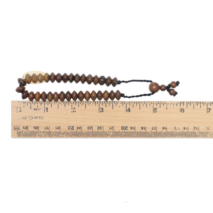 Johar Wood 33-Bead Elastic String Saucer-Shape 9X6mm Prayer Bead Bracelet