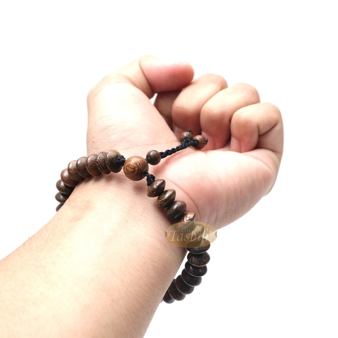 Johar Wood 33-bead Elastic String Saucer-shape 9x6mm Prayer Bead Bracelet