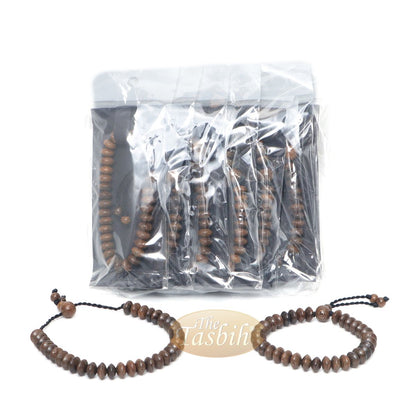 Johar Wood 33-Bead Elastic String Saucer-Shape 9×6 mm Prayer Bead Bracelet