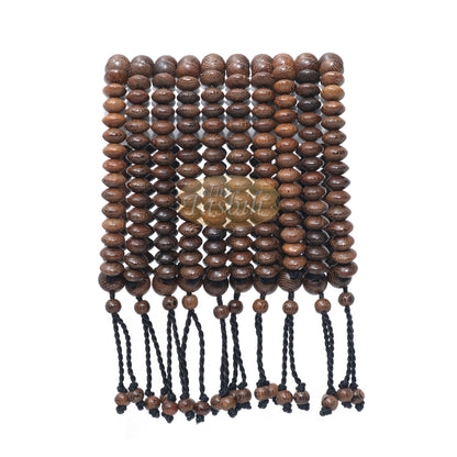 Johar Wood 33-Bead Elastic String Saucer-Shape 9X6mm Prayer Bead Bracelet