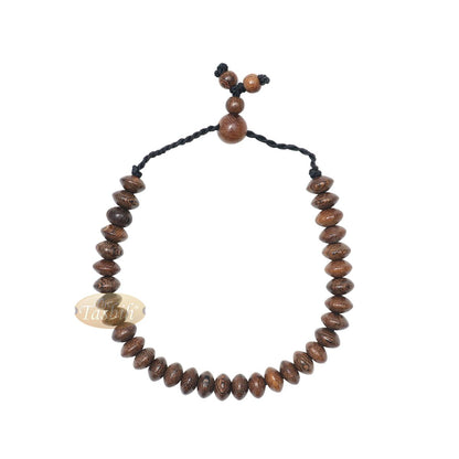Johar Wood 33-Bead Elastic String Saucer-Shape 9×6 mm Prayer Bead Bracelet
