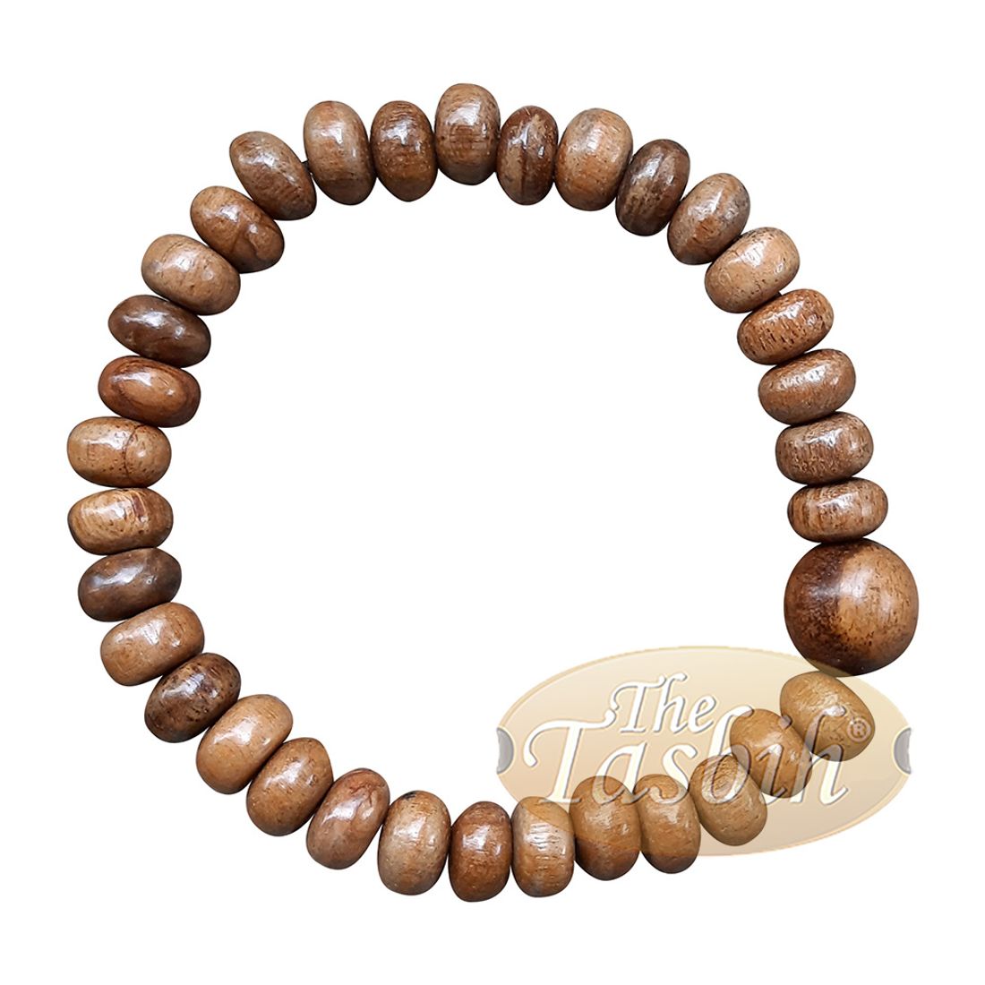 Tasbih Bracelet 9×6-mm Oud Wood 33-bead Saucer-shape on Elastic Cord
