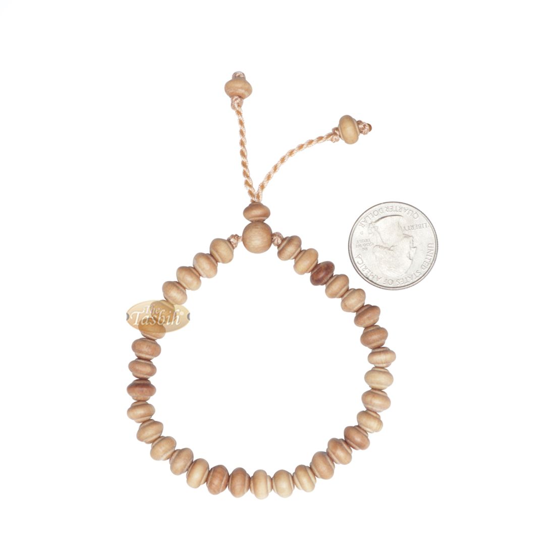 Small Handmade Adjustable Contoured-bead Sandalwood Prayer Bead Tasbih Bracelet 33-beads