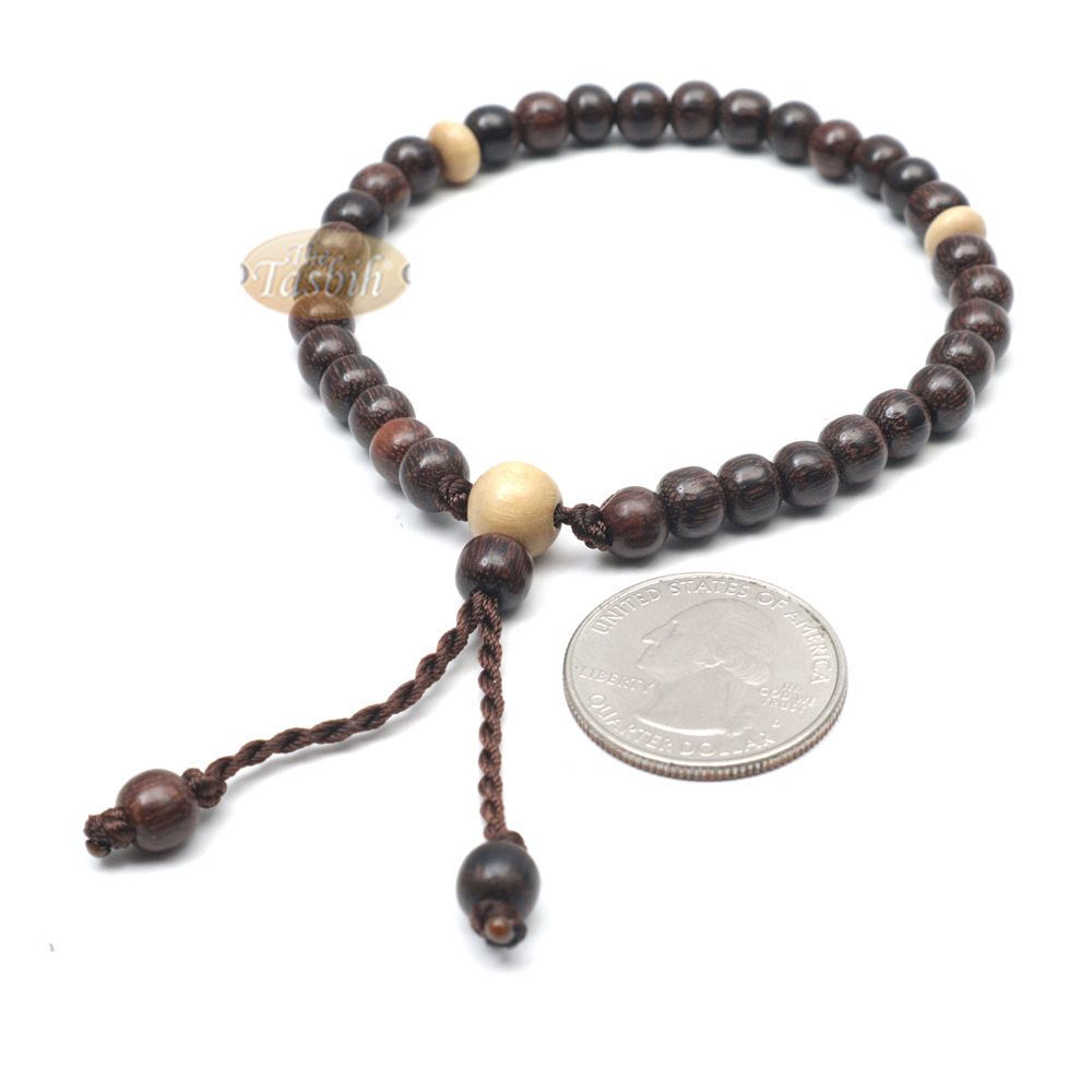 Small 6 mm Tamarind Tasbih Bracelet with Citrus Wood 33Ct Prayer Beads (7 to 8.5”)
