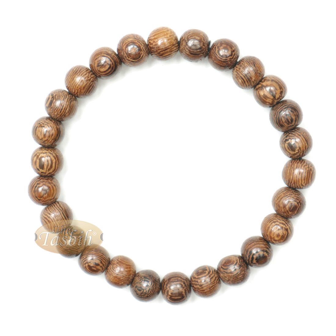Wood Bead Bracelet – Tropical Johar Asian Wenge Beads with Black Elastic 7mm Unisex 7.5-8 inch Prayer Bracelet