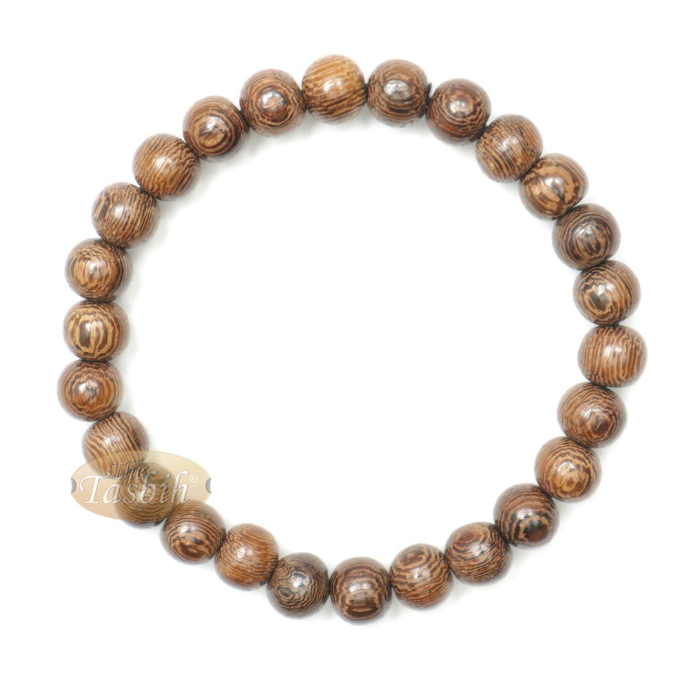 Wood Bead Bracelet – Tropical Johar Asian Wenge Beads with Black Elastic 7 mm Unisex 7.5-8 inch Prayer Bracelet