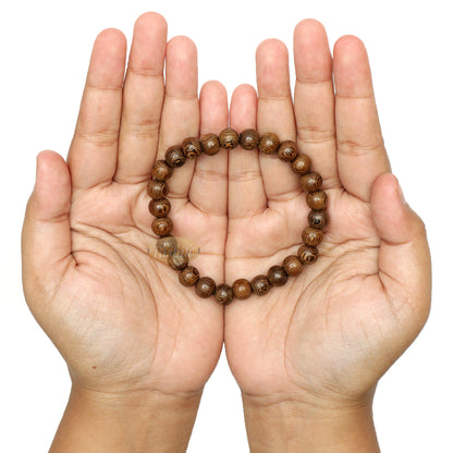 Wood Bead Bracelet - Tropical Johar Asian Wenge Beads with Black Elastic 7 mm Unisex 7.5-8 inch Prayer Bracelet