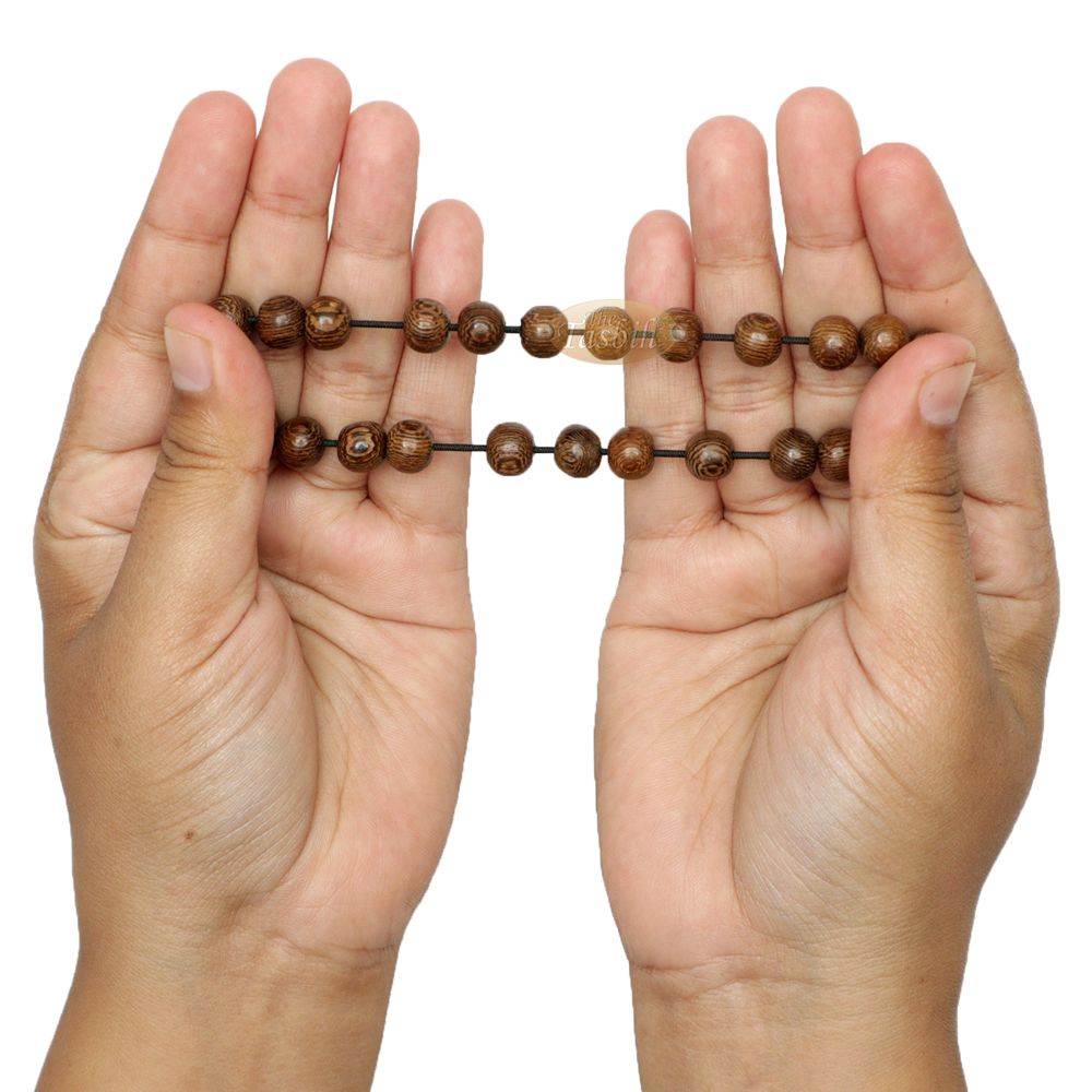 Buy 1 Get 1 Free! Wood Bead Bracelet – Tropical Johar Asian Wenge Beads with Black Elastic 7 mm Unisex 7.5-8 inch Prayer Bracelet