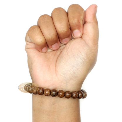 Buy 1 Get 1 Free! Wood Bead Bracelet - Tropical Johar Asian Wenge Beads with Black Elastic 7 mm Unisex 7.5-8 inch Prayer Bracelet