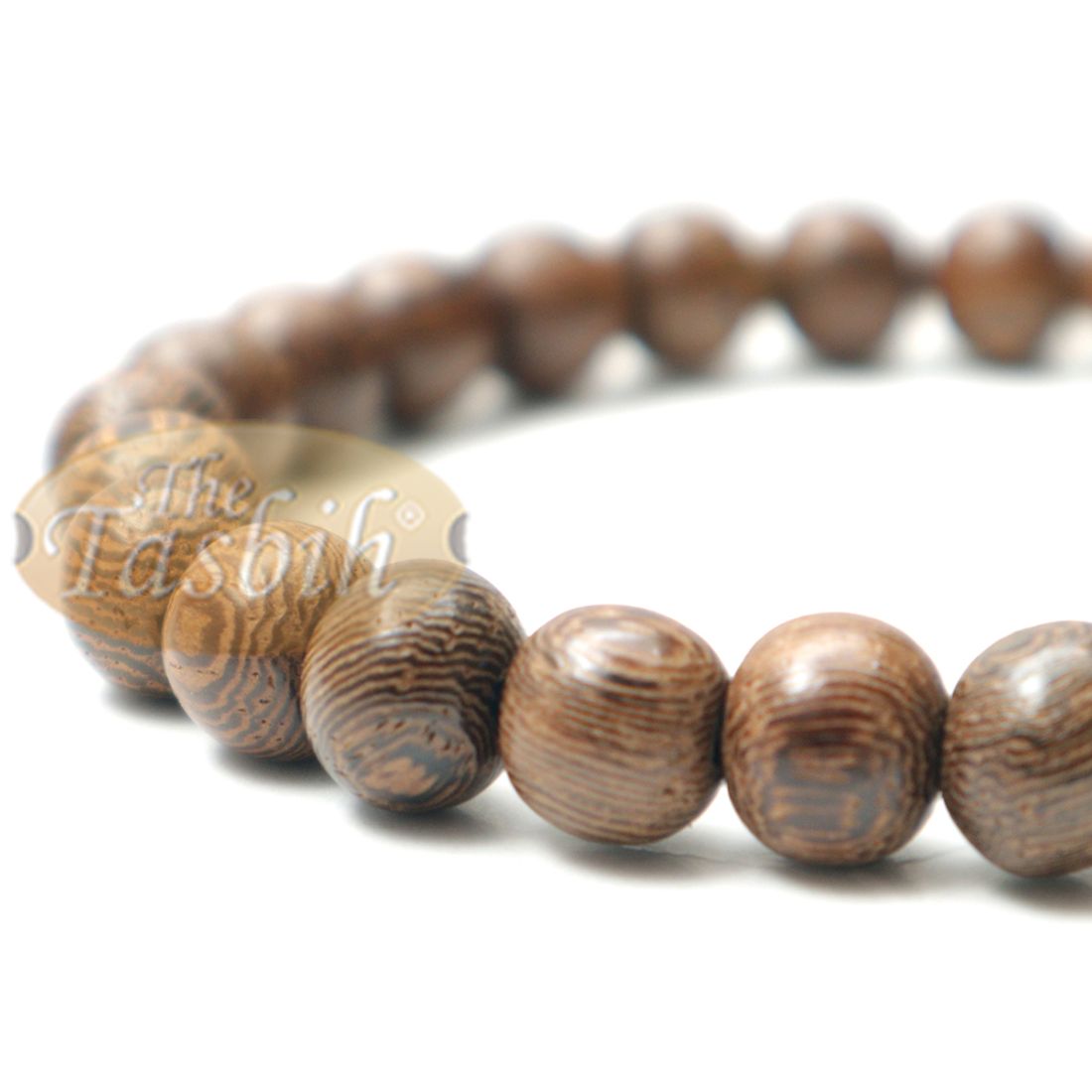 Wood Bead Bracelet – Tropical Johar Asian Wenge Beads with Black Elastic 7mm Unisex 7.5-8 inch Prayer Bracelet