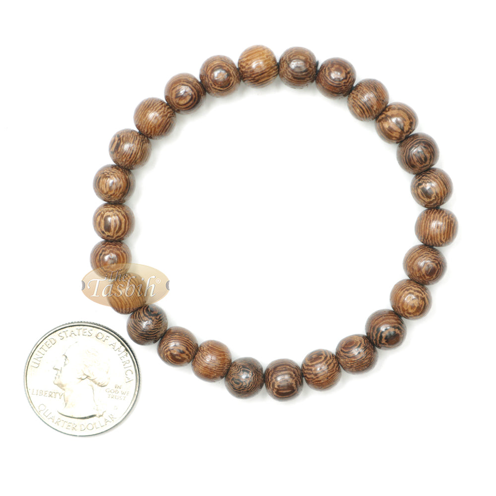 Buy 1 Get 1 Free! Wood Bead Bracelet - Tropical Johar Asian Wenge Beads with Black Elastic 7 mm Unisex 7.5-8 inch Prayer Bracelet