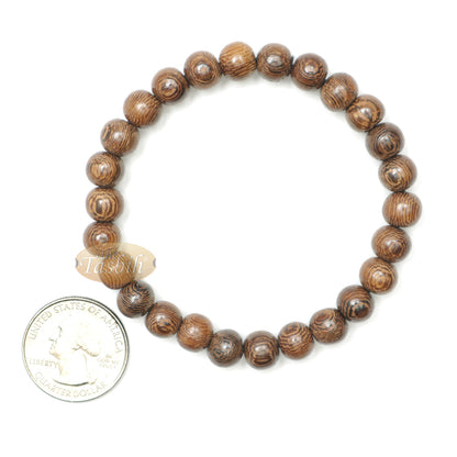 Buy 1 Get 1 Free! Wood Bead Bracelet - Tropical Johar Asian Wenge Beads with Black Elastic 7 mm Unisex 7.5-8 inch Prayer Bracelet