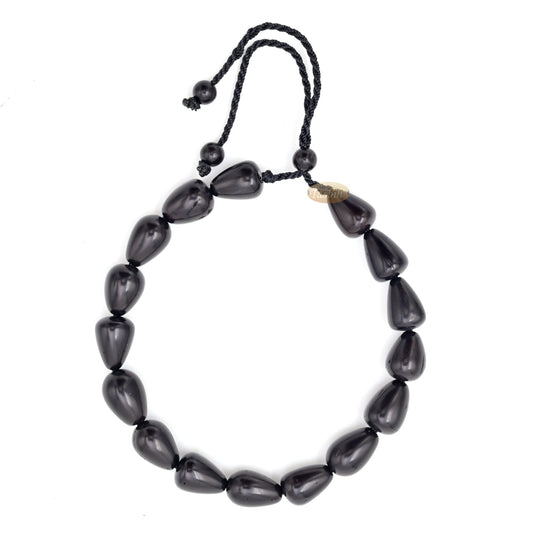 Small Black Kuka 16ct Adjustable Bracelet – Handcrafted 11mm Cone Genuine Natural Wood Color Shiny Seed Beads