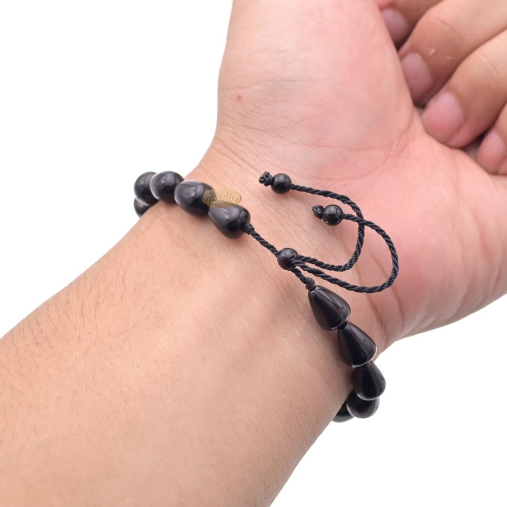Small Black Kuka 16ct Adjustable Bracelet – Handcrafted 11mm Cone Genuine Natural Wood Color Shiny Seed Beads
