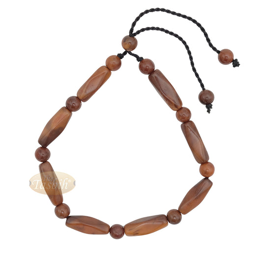 Brown Kuka 17ct Bracelet - Adjustable Handcrafted 6x18 mm Faceted Bar with 6 mm Round Genuine Natural Color Shiny Seed Beads in Gift Box