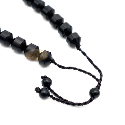 Black Kuka 33ct Tasbih Prayer Beads - Adjustable Handcrafted 7x8 mm Cylinder Genuine Natural Color Shiny Seed Rosary Beads in Gift Box
