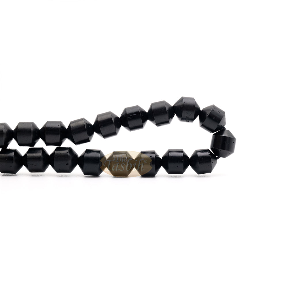 Black Kuka 33ct Tasbih Prayer Beads - Adjustable Handcrafted 7x8 mm Cylinder Genuine Natural Color Shiny Seed Rosary Beads in Gift Box