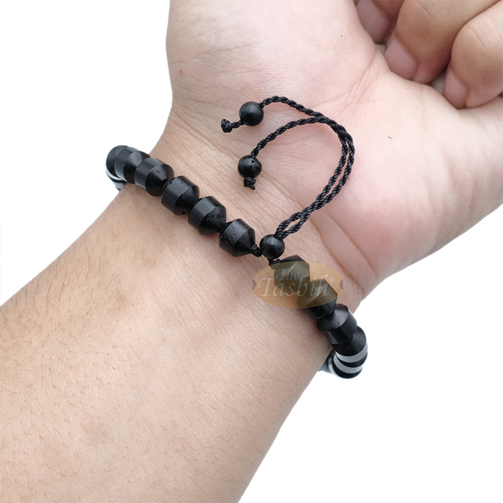 Black Kuka 33ct Tasbih Prayer Beads - Adjustable Handcrafted 7x8 mm Cylinder Genuine Natural Color Shiny Seed Rosary Beads in Gift Box