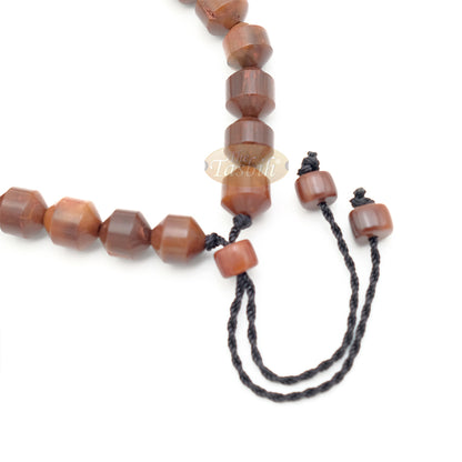Brown Kuka 33ct Tasbih Prayer Beads - Adjustable Handcrafted 7x8 mm Cylinder Genuine Natural Color Shiny Seed Rosary Beads in Gift Box