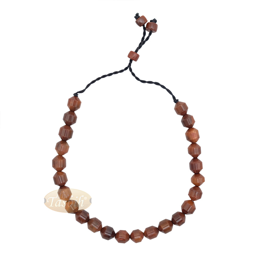 Brown Kuka 33ct Tasbih Prayer Beads - Adjustable Handcrafted 7x8 mm Cylinder Genuine Natural Color Shiny Seed Rosary Beads in Gift Box