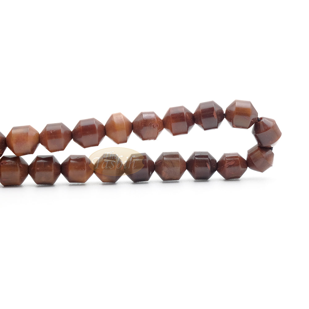 Brown Kuka 33ct Tasbih Prayer Beads - Adjustable Handcrafted 7x8 mm Cylinder Genuine Natural Color Shiny Seed Rosary Beads in Gift Box